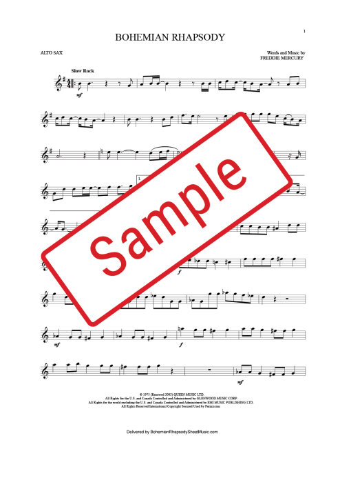 Bohemian Rhapsody Alto Sax Sheet Music