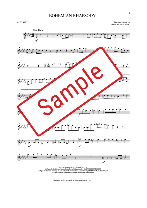 Bohemian Rhapsody Alto Sax Sheet Music in Ab