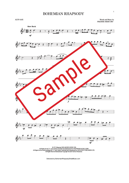 Bohemian Rhapsody Alto Sax Sheet Music in Bb