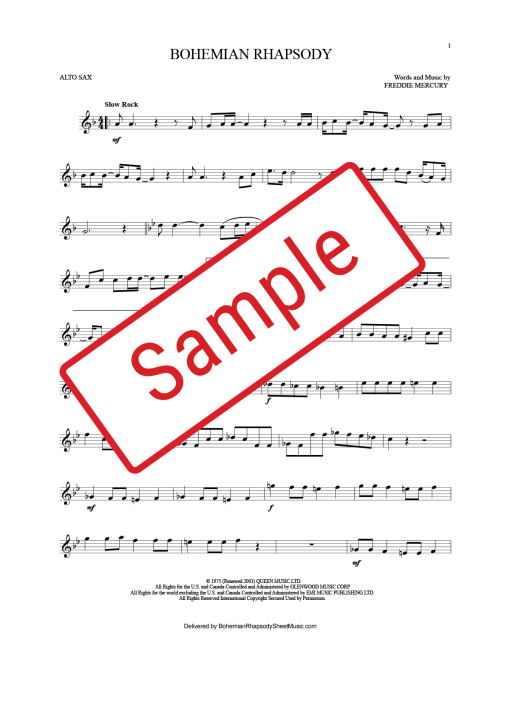 Bohemian Rhapsody Alto Sax Sheet Music in F