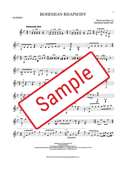 Bohemian Rhapsody Marimba Sheet Music (Digital Download - PDF)