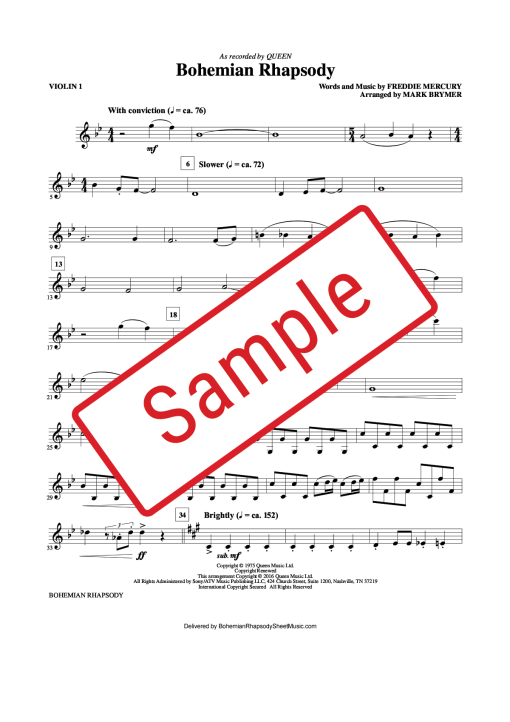 Bohemian Rhapsody Violin Sheet Music (Digital Download - PDF)